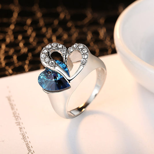 Copper Sapphire Crystal Heart of Ocean Ring for Women