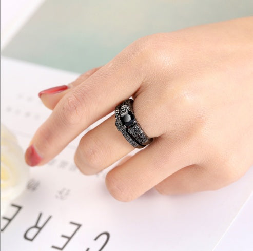 Stylish Black Gold Zircon Set Ring Copper Material Stylish Black Gold Zircon Set Ring Copper Material Set Ring Copper