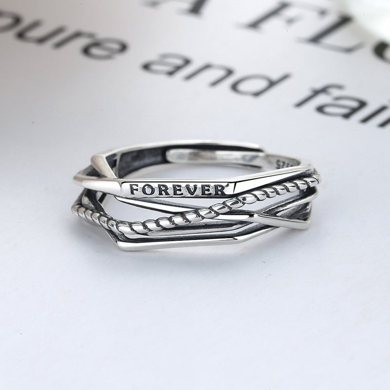 Sterling Silver Ring Irregular Line Cross Design Adjustable Opening Unisex Band Minimalist Jewelry Individually