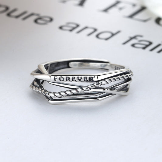 Sterling Silver Ring Irregular Line Cross Design Adjustable Opening Unisex Band Minimalist Jewelry Individually