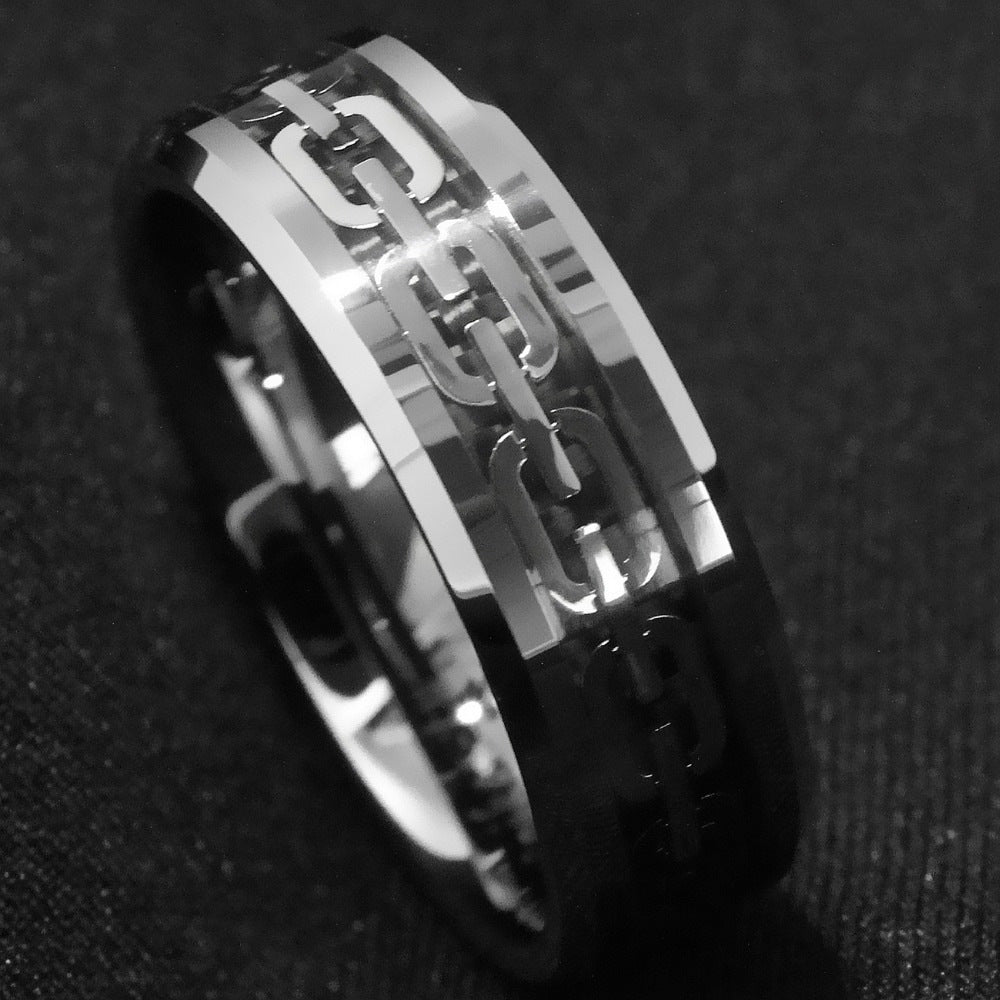 Mens Stainless Steel Geometric Cutout Chain Ring Durable Fashion Accessory Unique Design For Him Modern Design