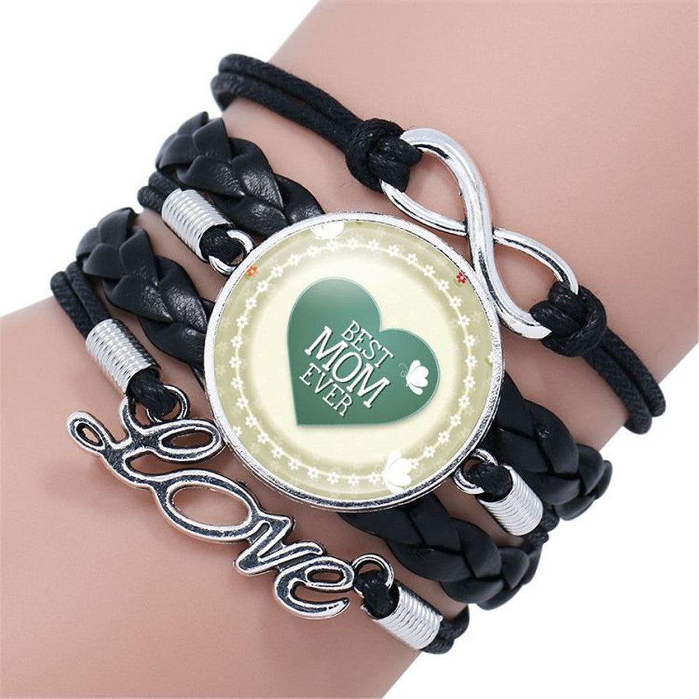 Womens Multilayer Faux Leather Bracelet With Glass Inlay And Metal Letters Adjustable Geometric Design Gift Ready
