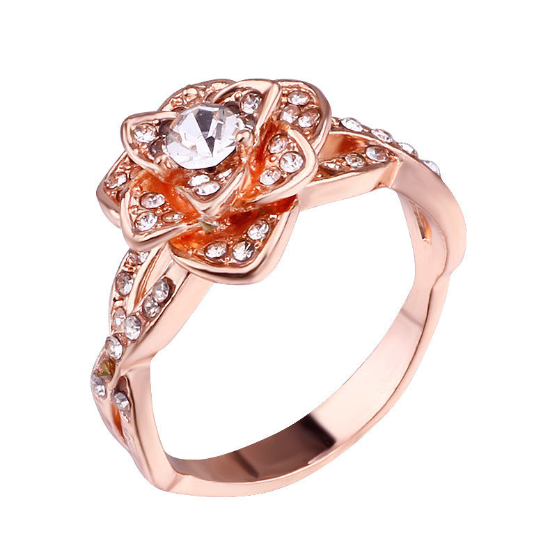 Rose Gold Floral Alloy Ring for Women Electroplated Elegant Flower Jewelry Gift for Her Party Glam Look Finish