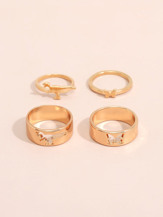 Unisex Butterfly Ring Set Adjustable Open Love Rings Creative Hollow Geometric Zinc Alloy European Style Trend