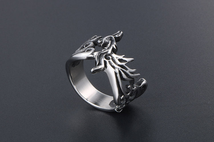 Retro Phoenix God Bird Titanium Steel Ring Unisex Crown Style Fashion Jewelry Gift Polished Titanium Ring Wear