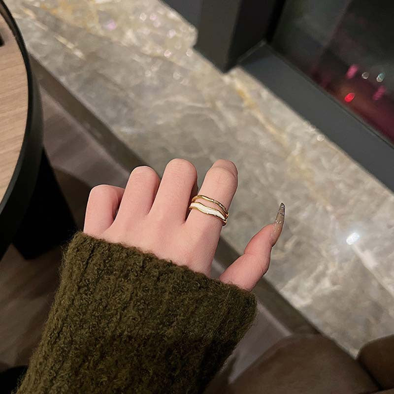 Womens Adjustable Fashion Ring Quicksand Cloud Copper Geometric Electroplated Gold Tone Jewelry For Women Girls