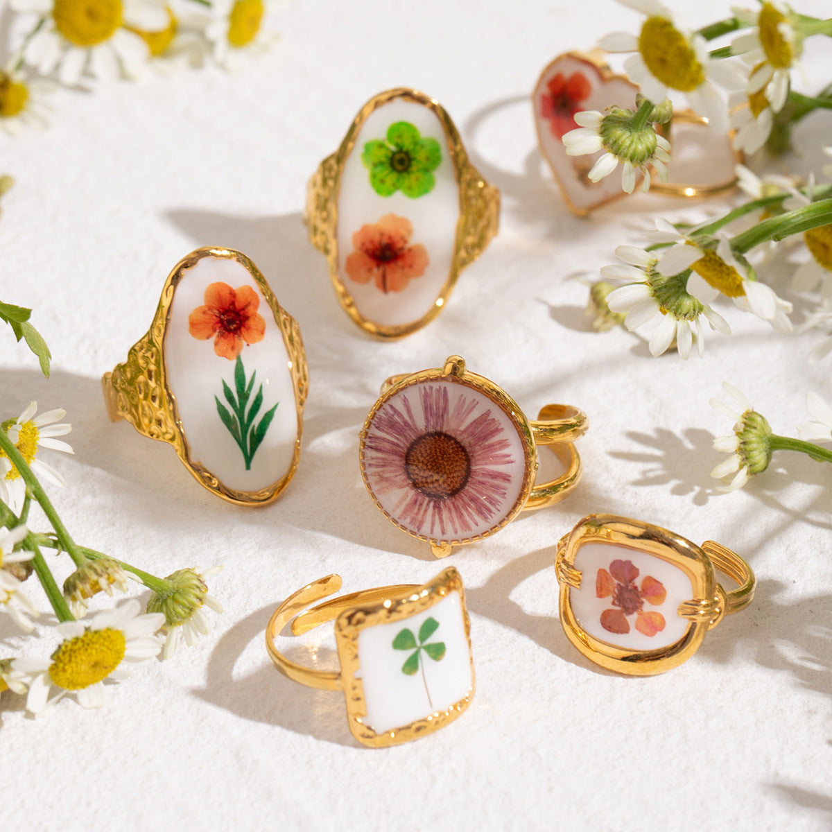 Women's Stainless Steel Flower Ring Adjustable Opening Electroplated Durable Fashion Jewelry Accessory For Her