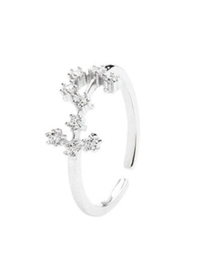 Womens Adjustable Zodiac Sign Ring Copper With White Gold Inlay Gemstone Diamond Ring For Women Girls Sparkles