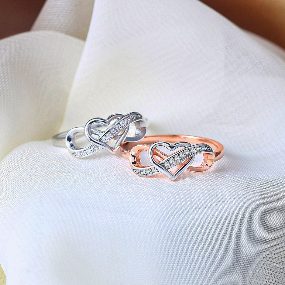 Electroplated Copper Ring Inlay Hollow Heart Shape Infinity Design Jewelry Gift For Her Elegant Stylish Jewelry
