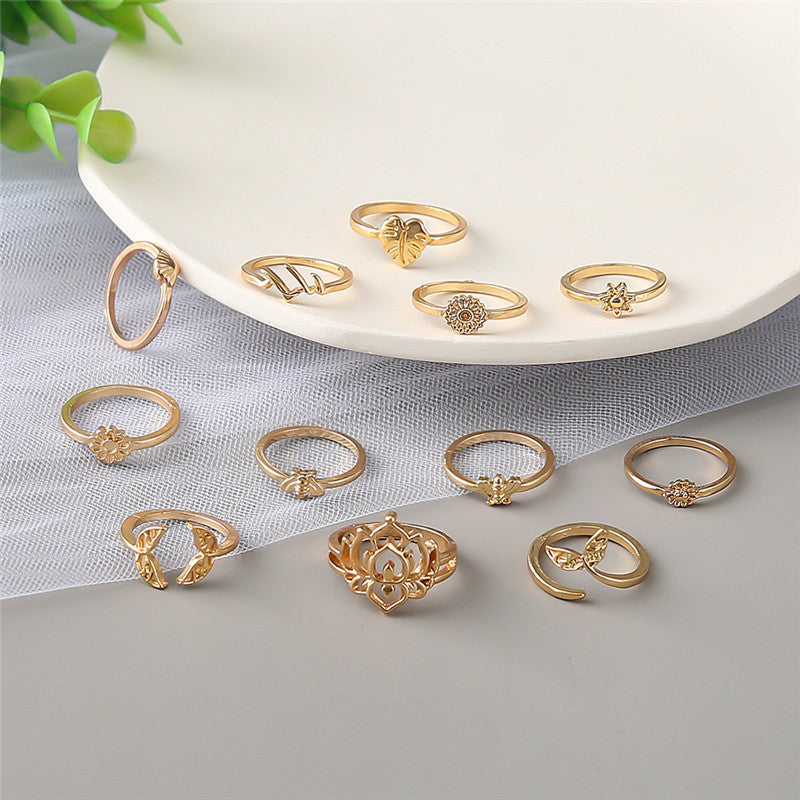 12 Pack Fashion Animal Joint Rings Set European Alloy Fishtail Rings Electroplated Zodiac Rings For Women And Men