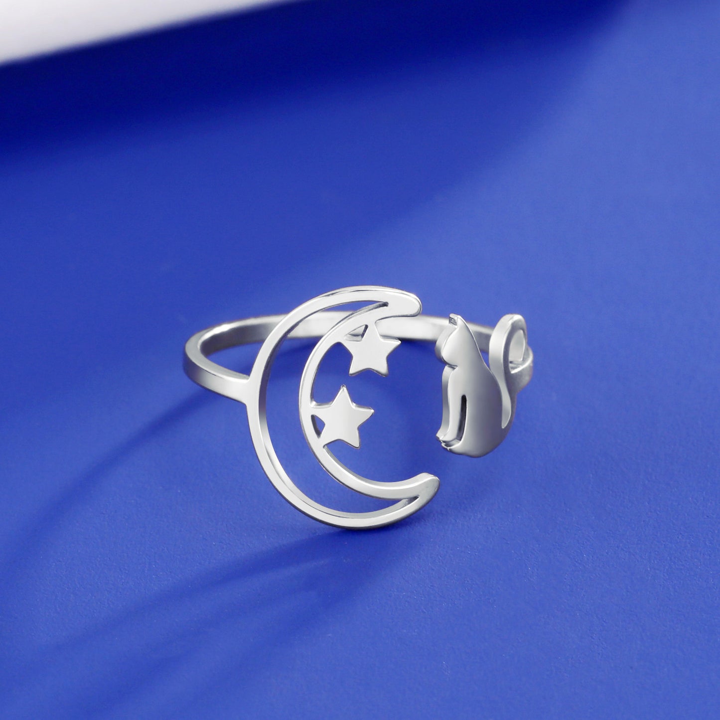 Unisex Crescent Star Ring Stainless Steel Gold Tone