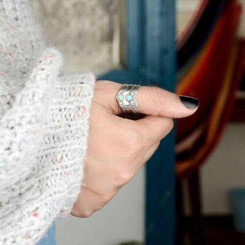 Bohemian Turquoise Ring Vintage Inspired Irregular Design Fashion Accessory Statement Ring For Everyday Styles