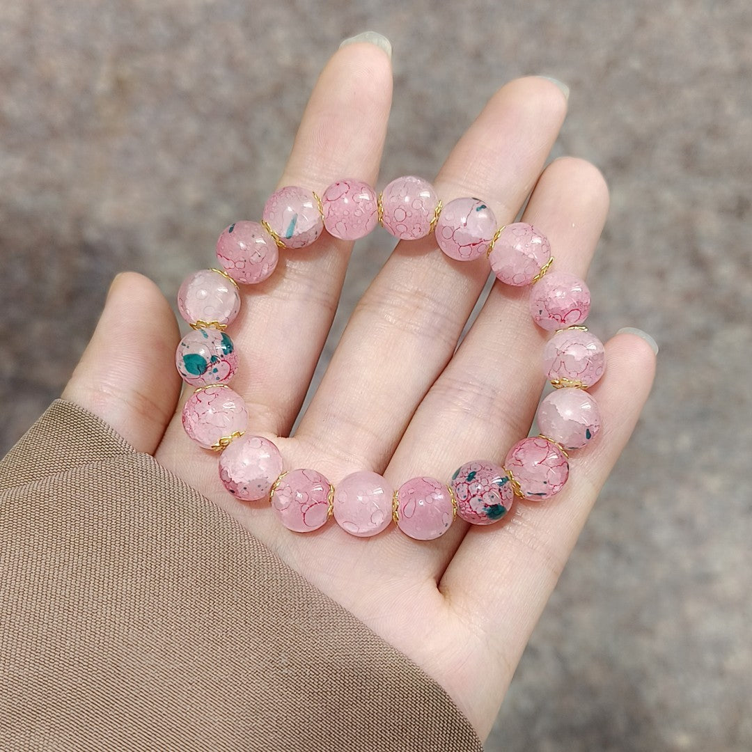 Geometric Glass Beaded Bracelet With Colored Glaze 10mm Cherry Blossom Retro Design For Women Everyday Wear Style