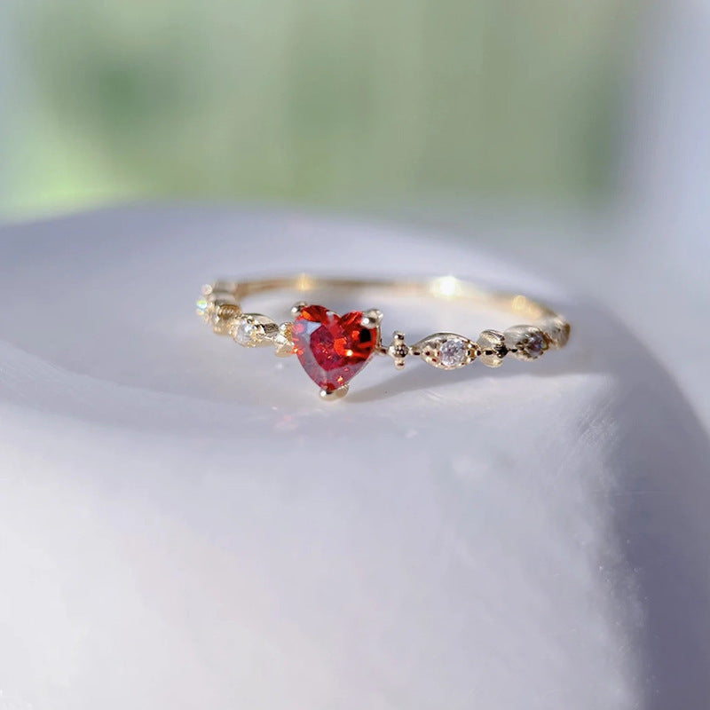 Heart Shape Alloy Ring With Zircon Inlays Love Ruby Accents