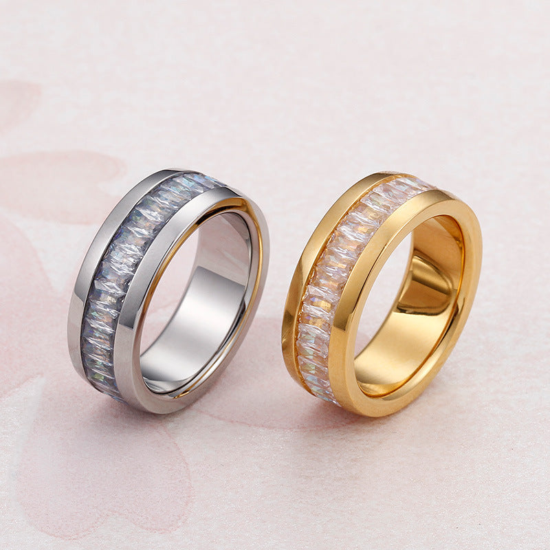 Geometric Titanium Steel Ring With Diamond Electroplated Stainless Steel Durable Everyday Style For Daily Style