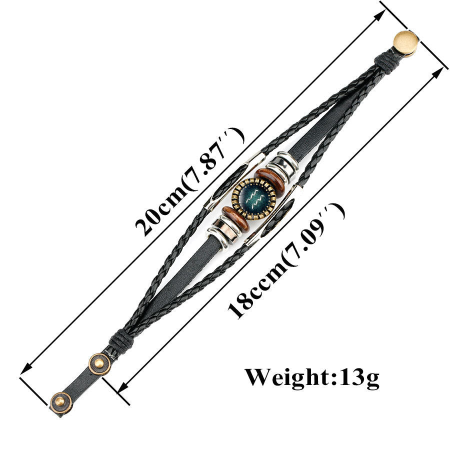 Unisex Leather Zodiac Bracelet Crystal Inlay Constellation Bangle Time Gem Wrist Jewelry For Men Accessory Pro