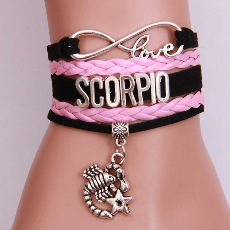 Unisex Woven Alloy Bracelet With Electroplating Constellation Letters Numbers Text Design Simple Everyday Style