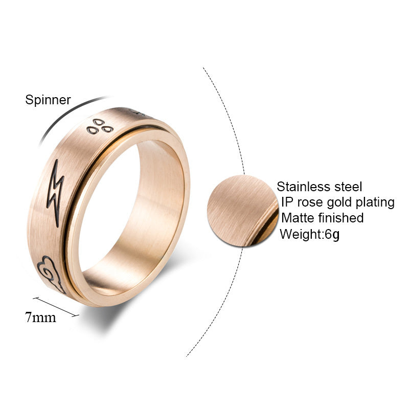 Womens Titanium Steel Rotatable Geometric Ring Silver Rose