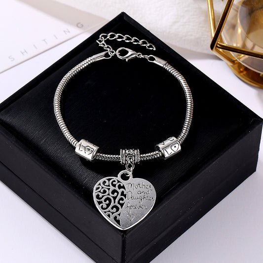 Matching Heart Bracelets Set For Mother And Daughter Heart Jewelry Electroplated Alloy Women Bracelet Beautiful
