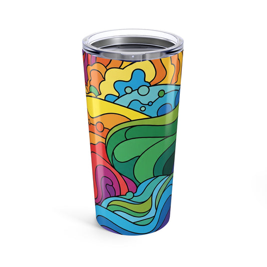 20 Oz Stainless Steel Tumbler Vacuum Insulated Leak Proof Durable With Lid For Hot And Cold Drinks Clear Print