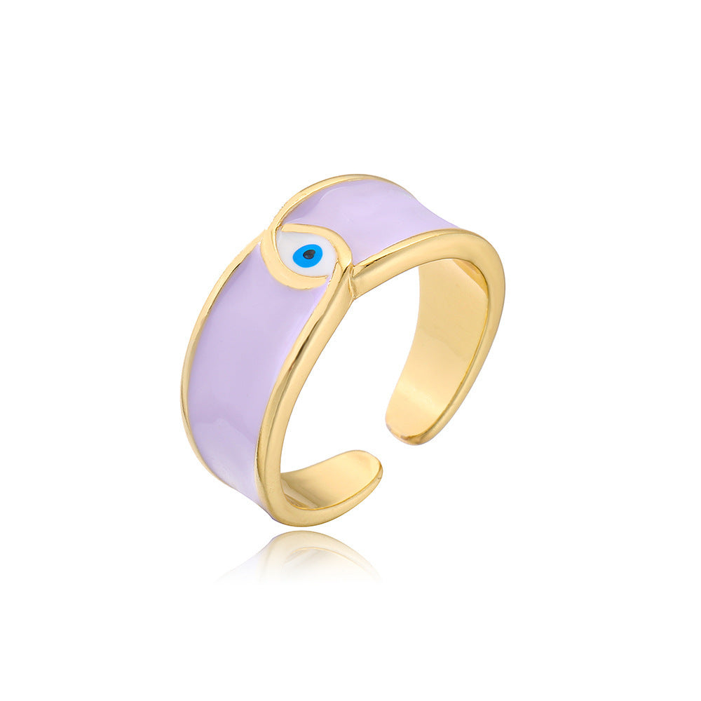 Copper Plated Gold Devil Eye Ring Zircon Adjustable Opening European American Fashion Jewelry New Design Women