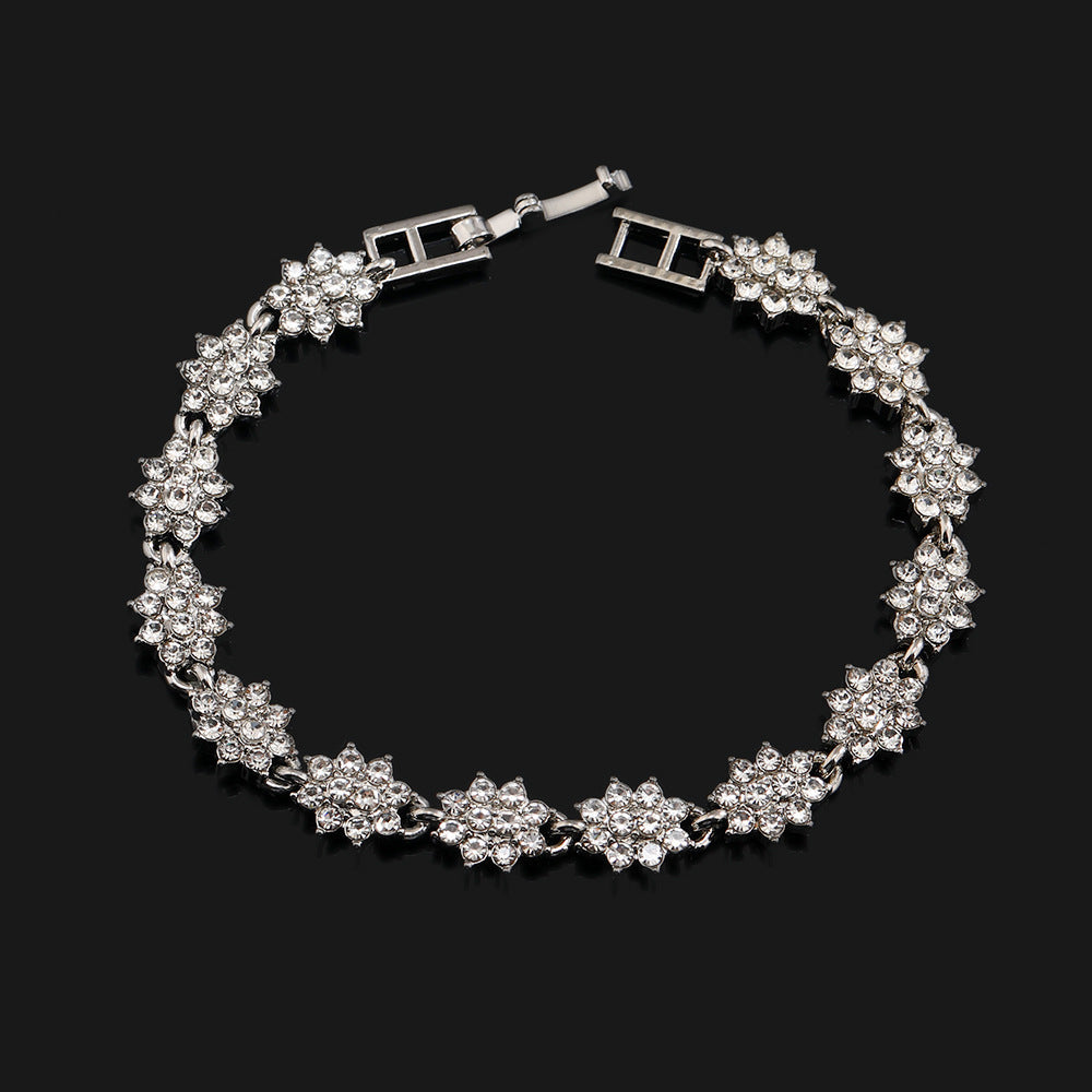 Womens Alloy Bracelet Floral Design With Diamond Accents