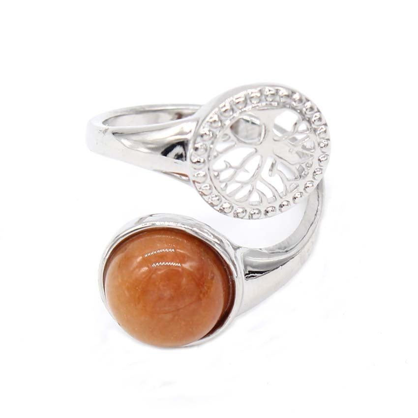 Natural Crystal Round Adjustable Ring Unisex Amethyst Pinkish Green Aventurine Black Agate Turquoise Tiger Eye