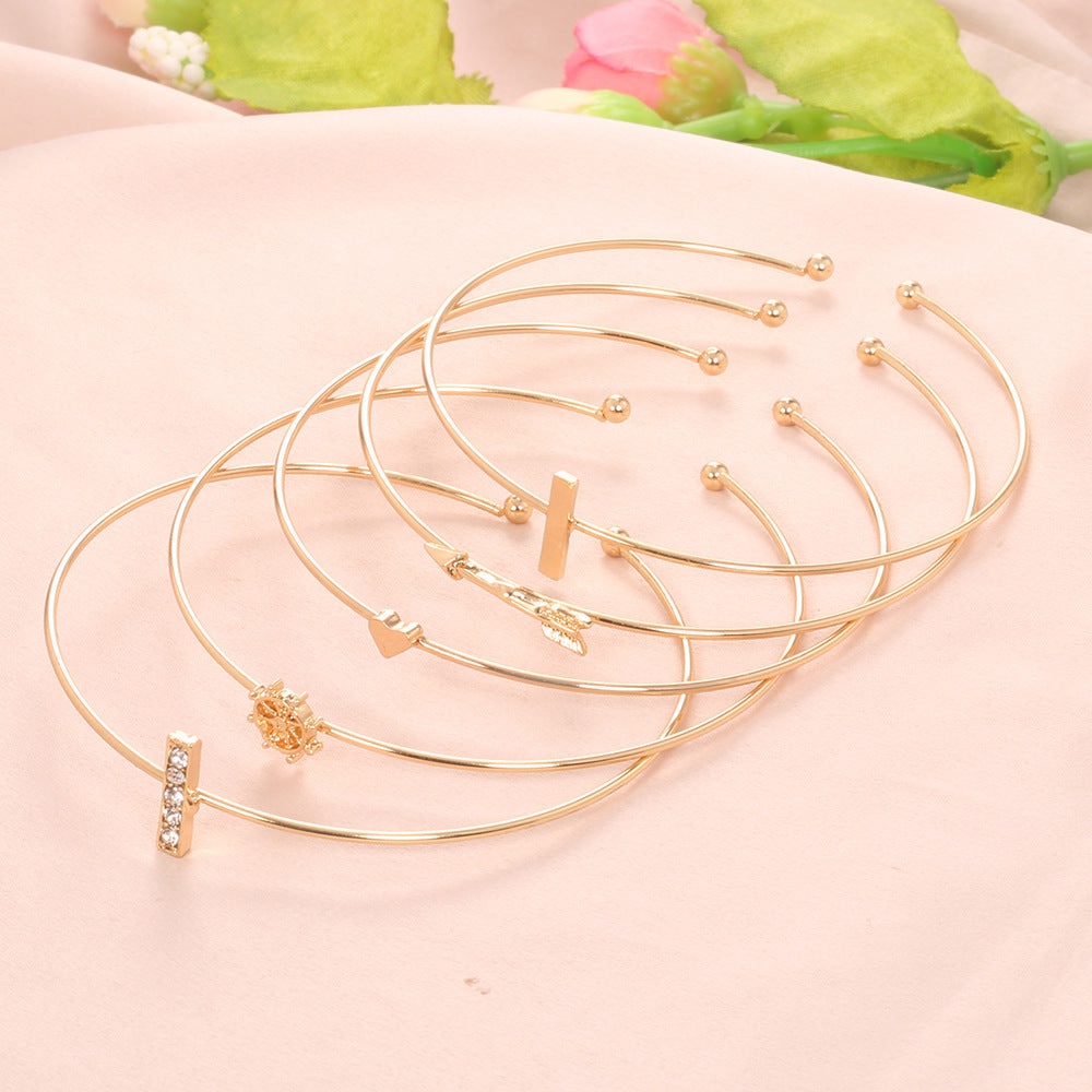Gold Alloy Delicate Arrow Bracelet Set For Women European