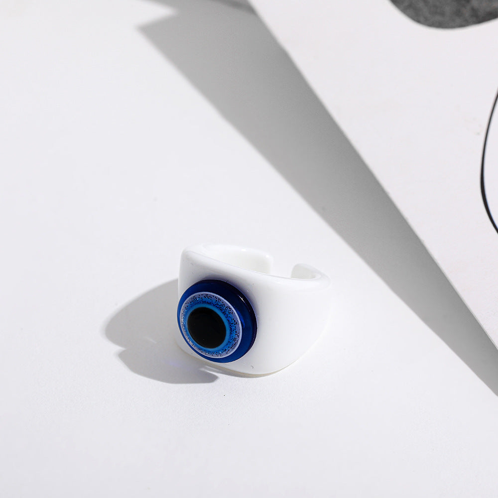 Women Resin Eyeball Ring Adjustable Trendy Fashion Jewelry Modern Geometric Design Statement Accessories Color