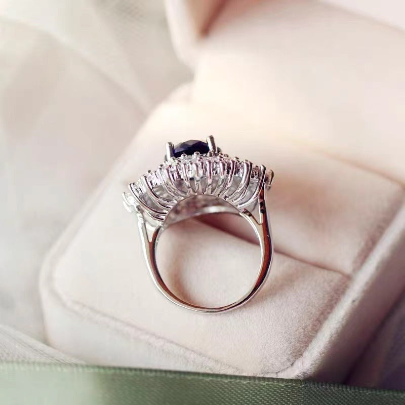 Womens Personalized Fashionable Versatile Sapphire Ring Copper Setting With Adjustable Band And Elegant Geometric Design