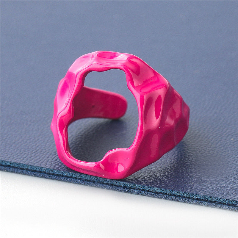 Womens Geometric Dripping Oil Alloy Ring European and American Design Fashion Jewelry for Girls Trendy Statement Ring