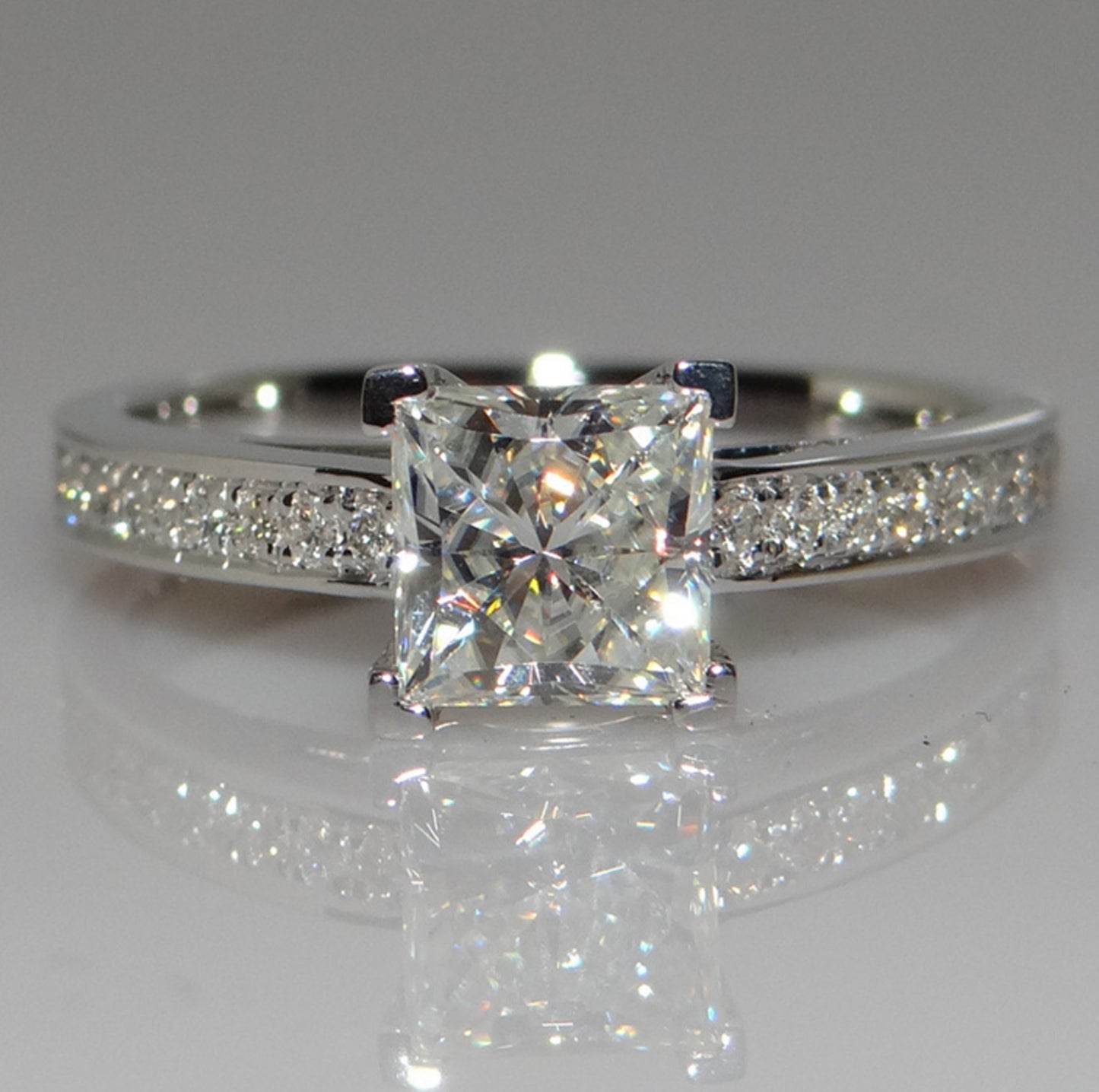 Princess Cut Simulated Diamond Ring Platinum Plated Copper Elegant Four Claw Design Jewelry for Women Prom Red