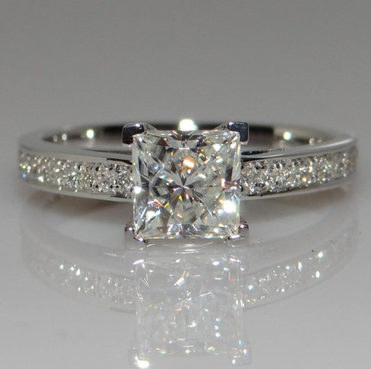 Princess Cut Simulated Diamond Ring Platinum Plated Copper Elegant Four Claw Design Jewelry for Women Prom Red