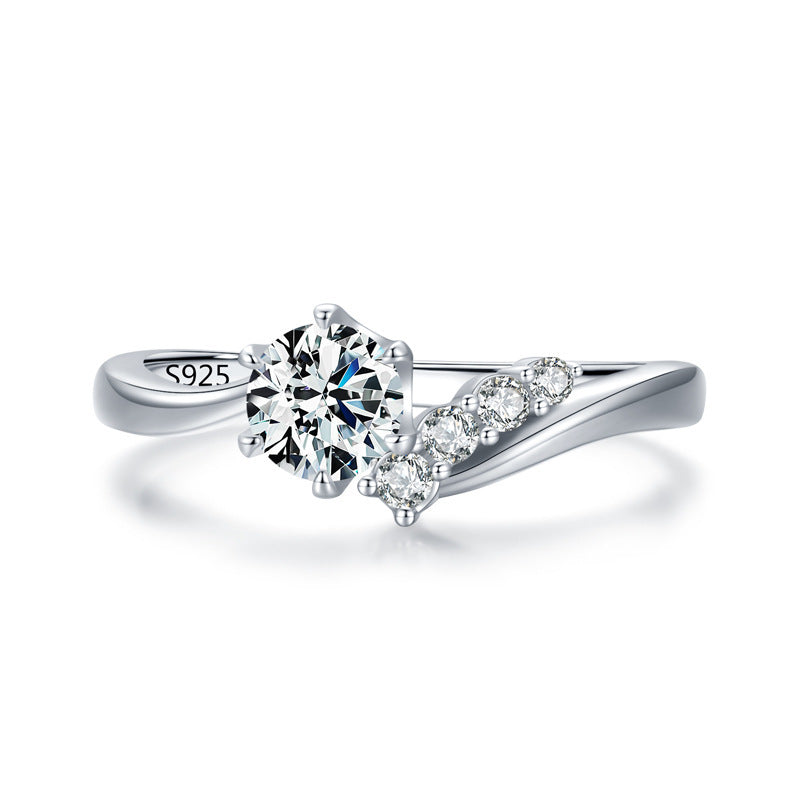 Korean Style Silver Plated Ring With Artificial Gemstone Inlay And Diamond Accent Jewelry For Women Daily Wear