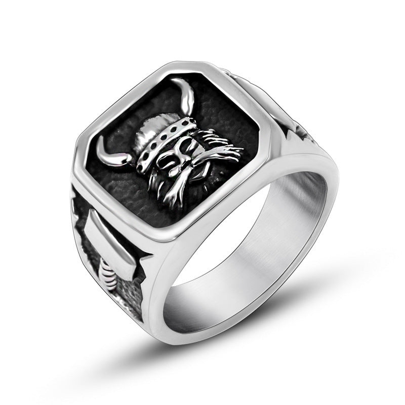 Mens Viking Ring Silver Tone Electroplated Alloy Geometric Design Fashion Ring For Men With Bold Masculine Style