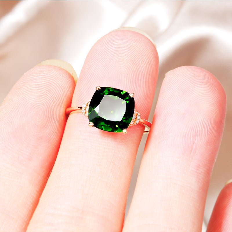 Simple Atmosphere With Green Tourmaline Crystal Ring Copper Gold Plated Inlaid Gems Emerald Size 6 7 8 9 10 Adjusted