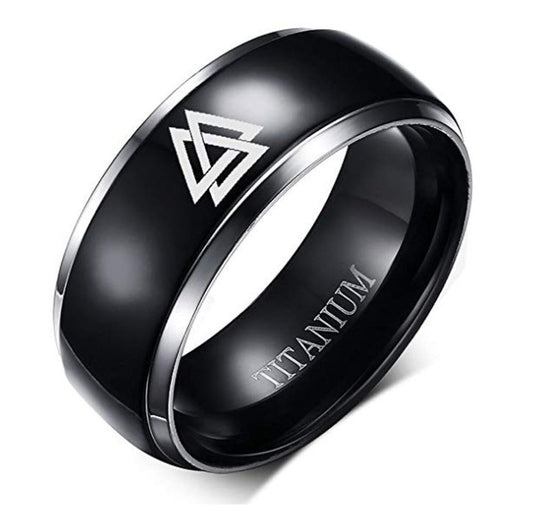 Triangle L Ring Black Titanium Steel Ring 8mm Wide Stainless Jewelry for Men and Women Modern Look Casual Look