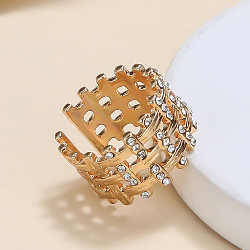 Unisex Geometric Ring Electroplated Alloy With Rhinestone Inlay Trendy Index Finger Rings Korean Style Jewelry