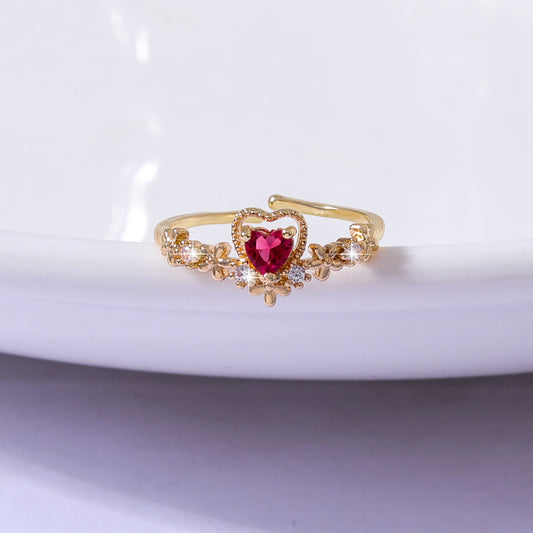 Ladies Geometric Ring Adjustable Copper Zircon Ring European Fashion Gold Ring Ruby Red Geometric Design Rings