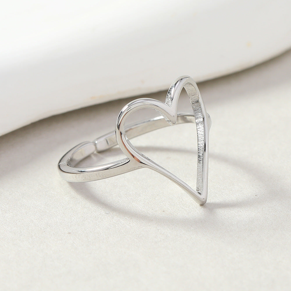 Unisex Stainless Steel Heart Ring Open Design Geometry Love Jewelry Gift For Everyday Wear Elegant Gift Option