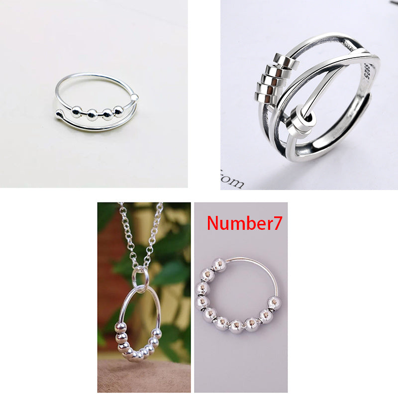 Women's S925 Sterling Silver Turnable Decompression Ring