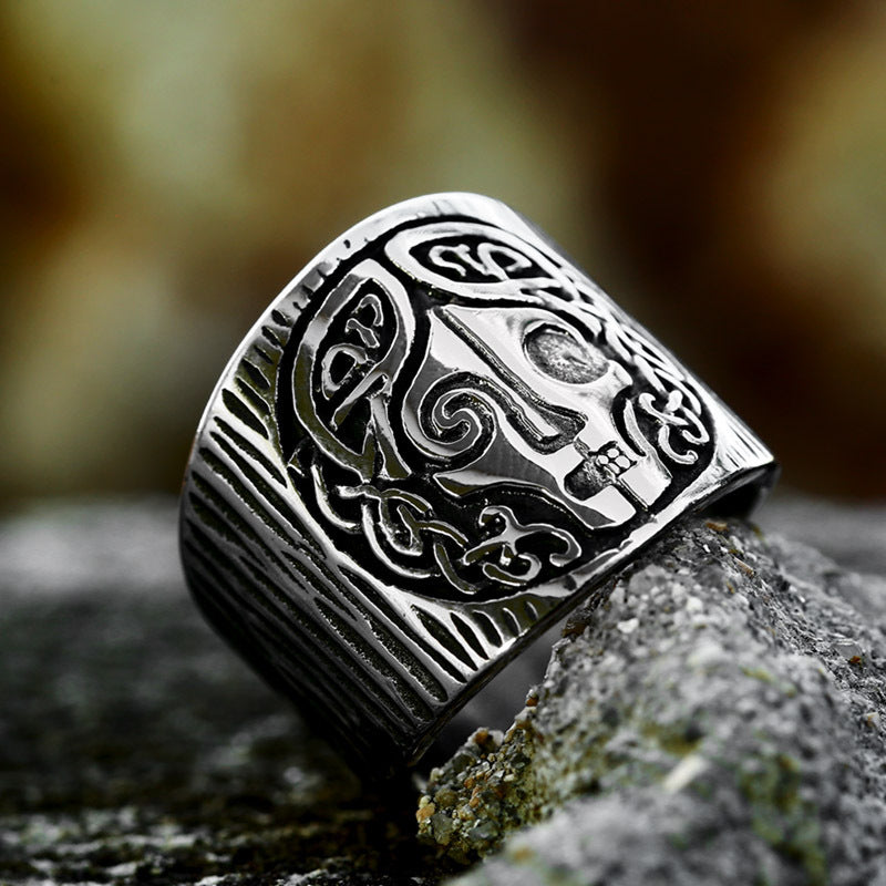 Mens Ring Nordic Vintage Viking Celtic Knot Titanium Steel Polished Durable Retro Bold Statement Jewelry Style