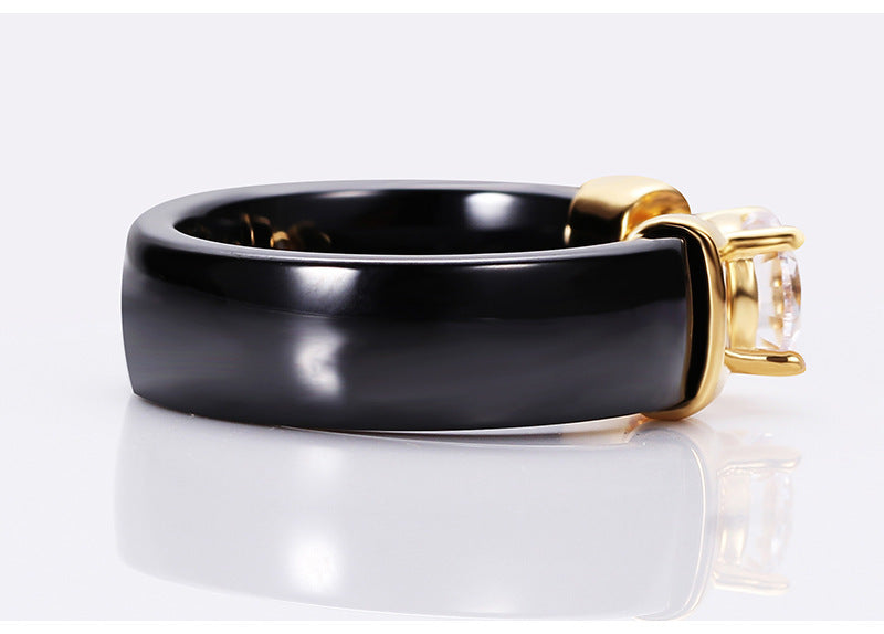 Couple Ring Black And White Diamonds Ceramic Geometric Band Ring European Americans Fashion Jewelry For Lovers