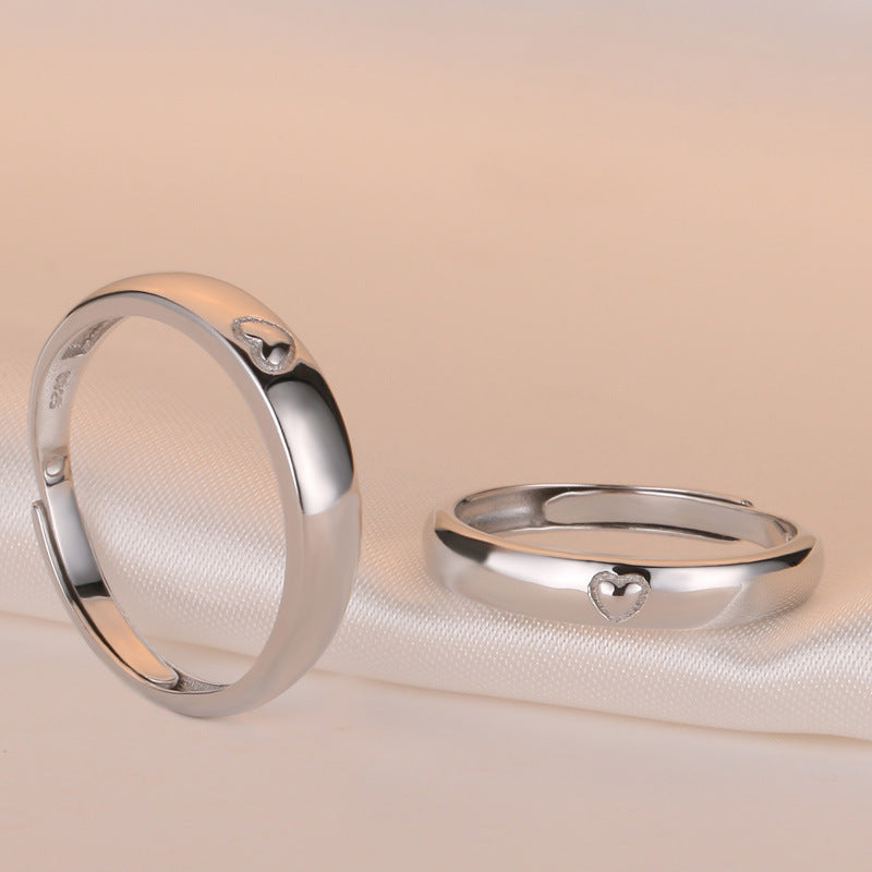 Adjustable Heart Ring Pair In Silver Electroplated Fashion Matching Rings For Men And Women Simple And Stylish