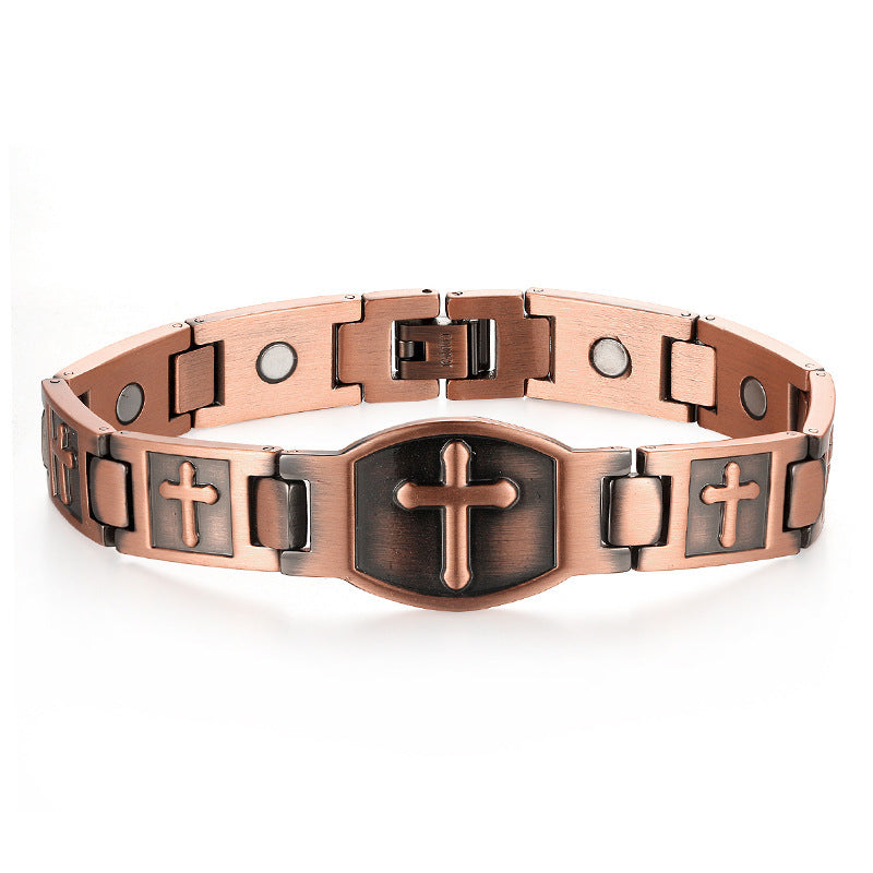 Mens Womens Copper Magnetic Cross Totem Bracelet Religious Jewelry Gift for Men Women Anniversary Opening Ceremony