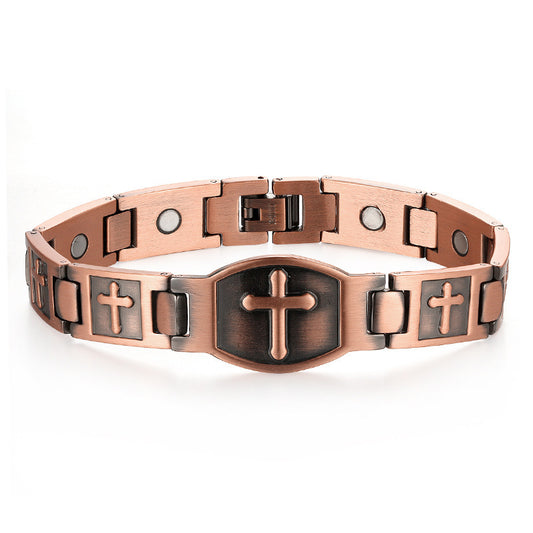 Mens Womens Copper Magnetic Cross Totem Bracelet Religious Jewelry Gift for Men Women Anniversary Opening Ceremony