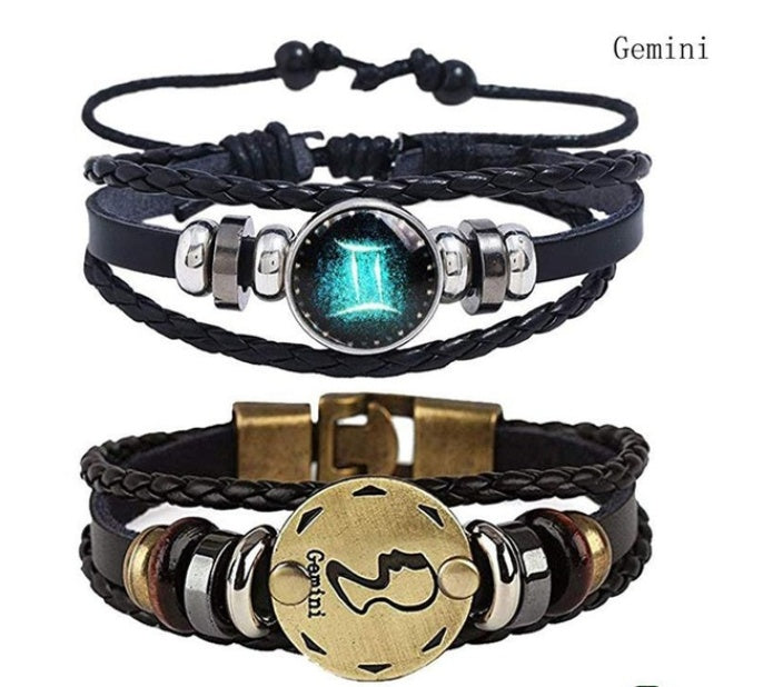 Couples Woven Leather Bracelet Vintage Constellation Design Zodiac Gift For Anniversary Travel Keepsake Gift Box Ready