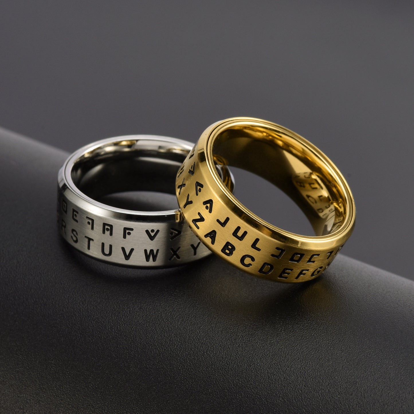 Rotating Letter Ring Mens Stainless Steel Text Ring Silver Gold Rose Gold Fashionable Jewelry Stylish Timeless