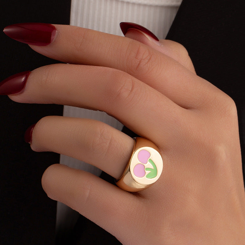 Unisex Alloy Ring With Fruit Shape Electroplated Design Retro Ethnic Geometric Ring Noninlaid Statement Fashion