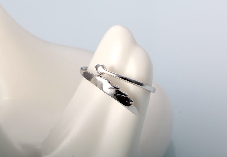 Unisex 925 Sterling Silver Ring with Platinum Plated Angel Wings Design Adjustable Opening National Style Jewelry Individually Packed Ring for Women and Men